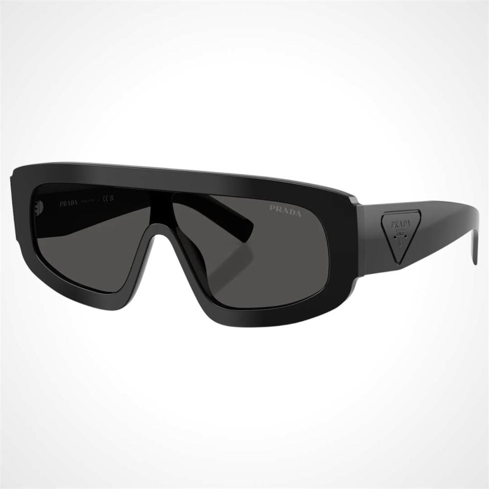 New PRADA Sunglasses Black Shield Mask Triangle Logo Grey Lens PRD10S 16K08Z - Picture 1 of 5